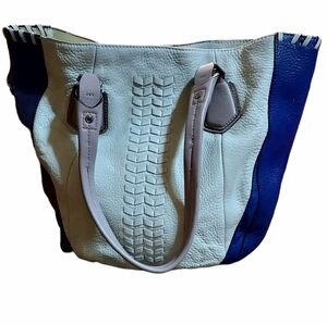 Oryany Purse Shoulder Hand Bag Leather Sack Bag 17"×14"×5.5" Blue Gray M…
